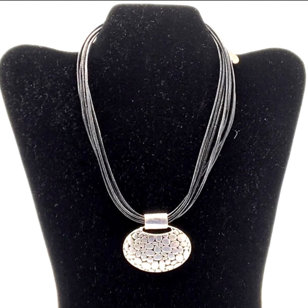 Napier Black Leather And Silver Necklace Pendant
